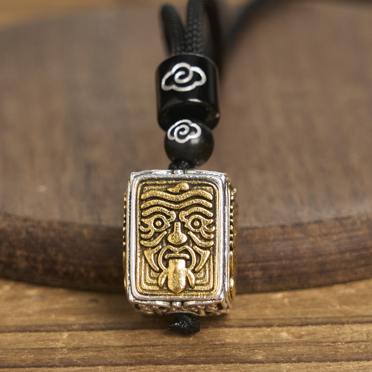 Buddha Stones Tibetan Zakiram Goddess Of Wealth Protection Rope Square Necklace Pendant - image 3
