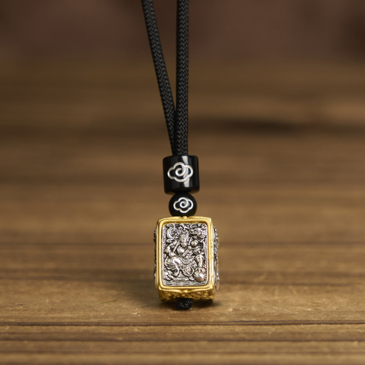 Buddha Stones Tibetan Zakiram Goddess Of Wealth Protection Rope Square Necklace Pendant - image 9