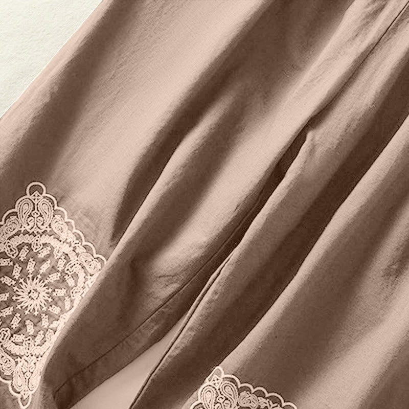 Buddha Stones Vintage Summer Casual Embroidery Paisley Pattern Women's Cotton Linen Harem Pants With Pockets - image 3