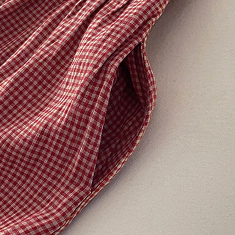 Buddha Stones Casual Plain Handmade Plaid Midi Dress Cotton Sleeveless Dress With Pockets - image 3