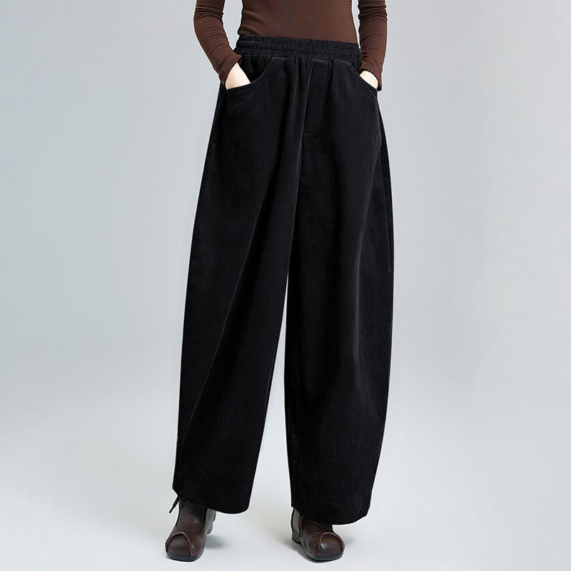 Buddha Stones Women's Fall Plain Ankle-Length Simple DesignCorduroy Cotton Pants With Pockets - Black - US8-10,UK/AU12-14,EU40-42 (2XL) - image 1