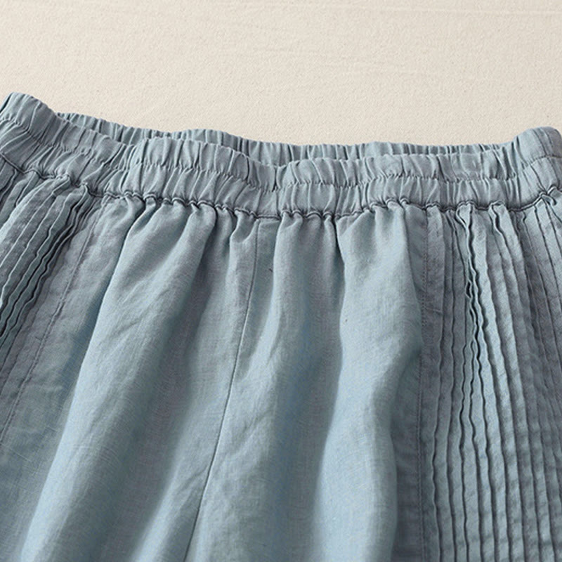 Buddha Stones Casual Plain Tucker Pleats Elastic Women's Polyester Wide Leg Pants With Pockets - image 20