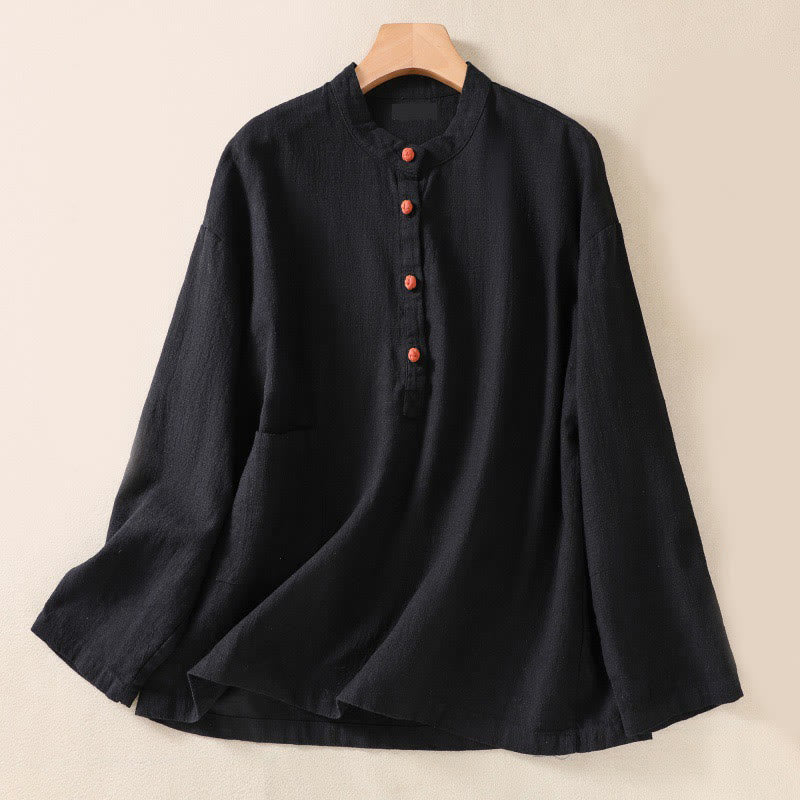 Buddha Stones Casual Buttons Crew Neck Women's Long Sleeve Shirt With Pockets - Black - US8-10,UK/AU12-14,EU40-42 (2XL) - image 9