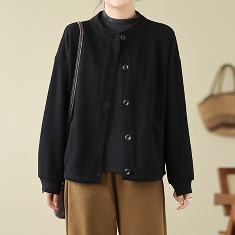 Buddha Stones Solid Color Women's Cotton Buttons Jacket With Pockets - image 2