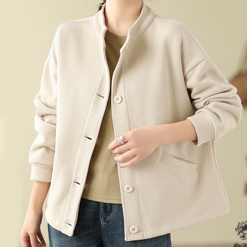 Buddha Stones Solid Color Women's Cotton Buttons Jacket With Pockets - image 17