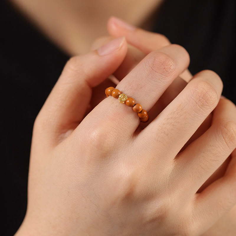 Buddha Stones Olive Pit Bead Copper Coin Inner Strength Ring - image 17