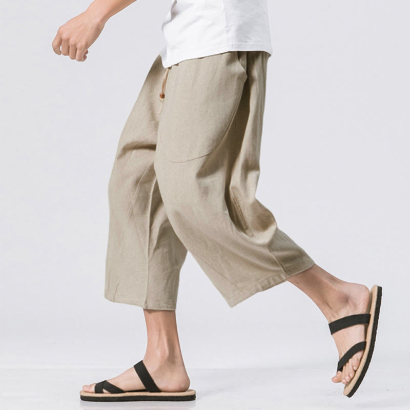 Buddha Stones Summer Casual Simple Plain Design 7-8 Length Men's Drawstring Pants With Pockets - image 14