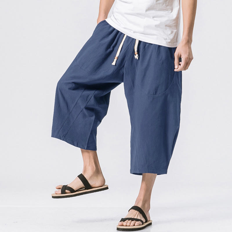 Buddha Stones Summer Casual Simple Plain Design 7-8 Length Men's Drawstring Pants With Pockets - MidnightBlue - US/UK/AU46,EU56 (5XL) - image 16