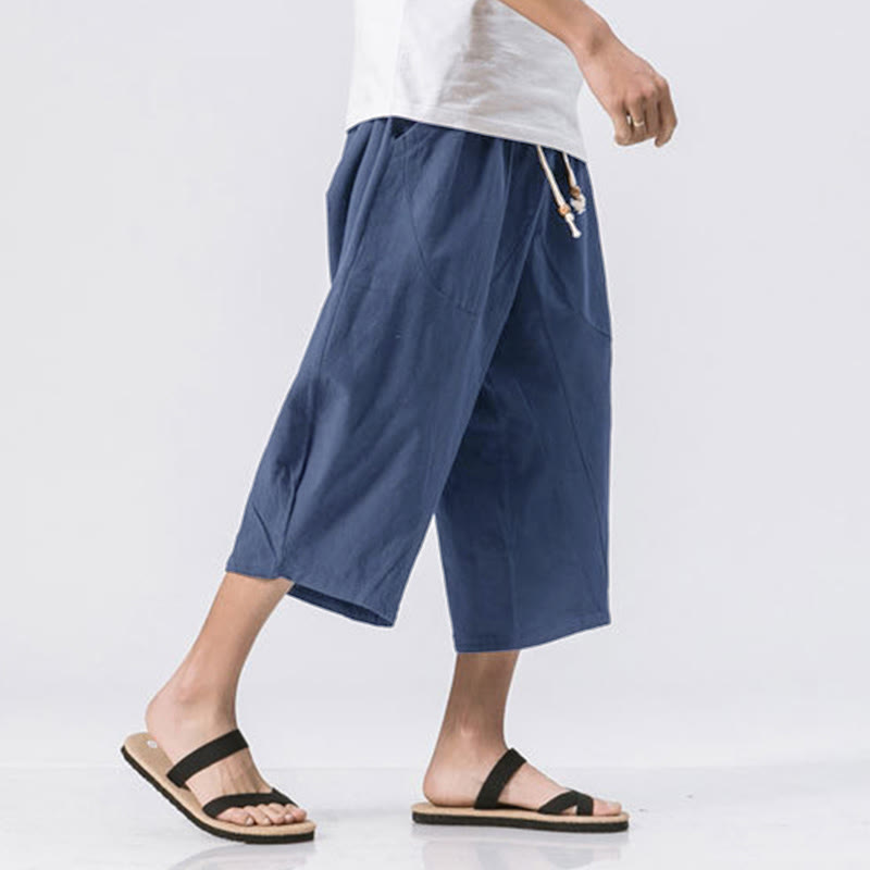 Buddha Stones Summer Casual Simple Plain Design 7-8 Length Men's Drawstring Pants With Pockets - image 17