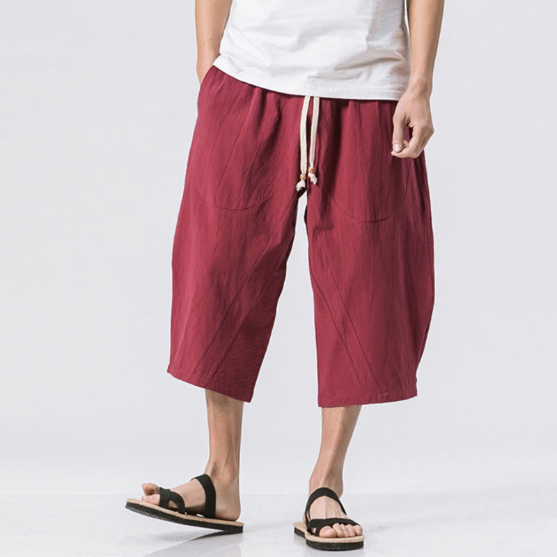 Buddha Stones Summer Casual Simple Plain Design 7-8 Length Men's Drawstring Pants With Pockets - Crimson - US/UK/AU46,EU56 (5XL) - image 5