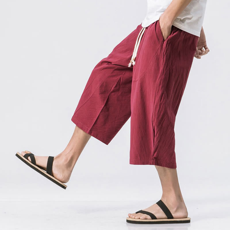 Buddha Stones Summer Casual Simple Plain Design 7-8 Length Men's Drawstring Pants With Pockets - image 6