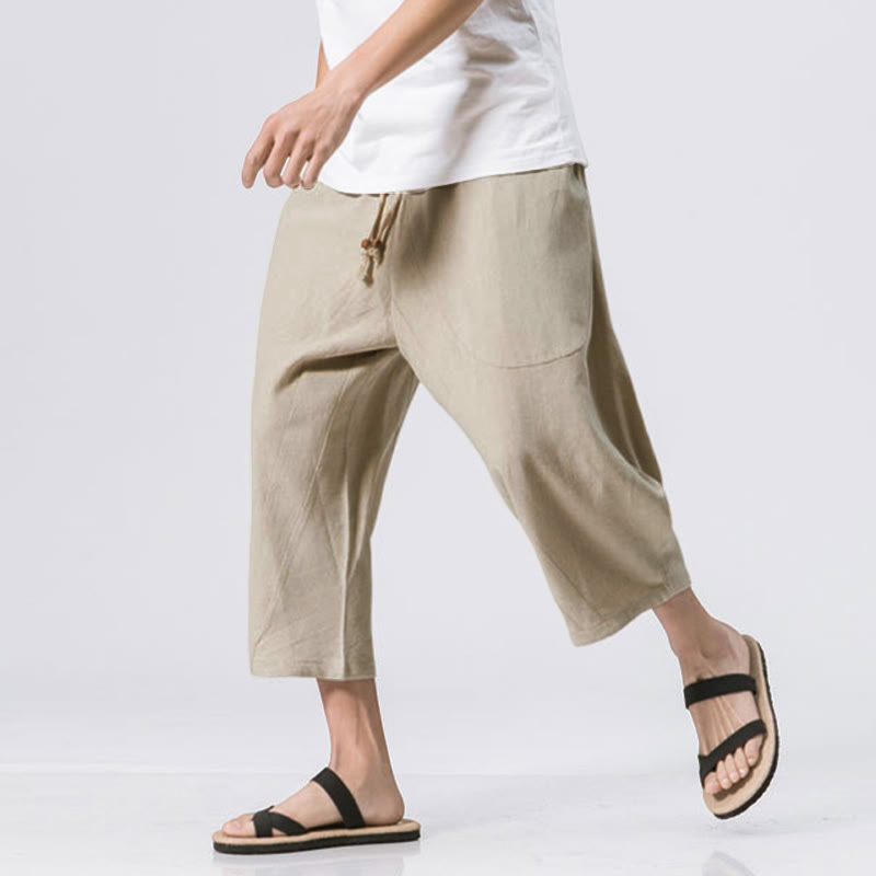 Buddha Stones Summer Casual Simple Plain Design 7-8 Length Men's Drawstring Pants With Pockets - image 15