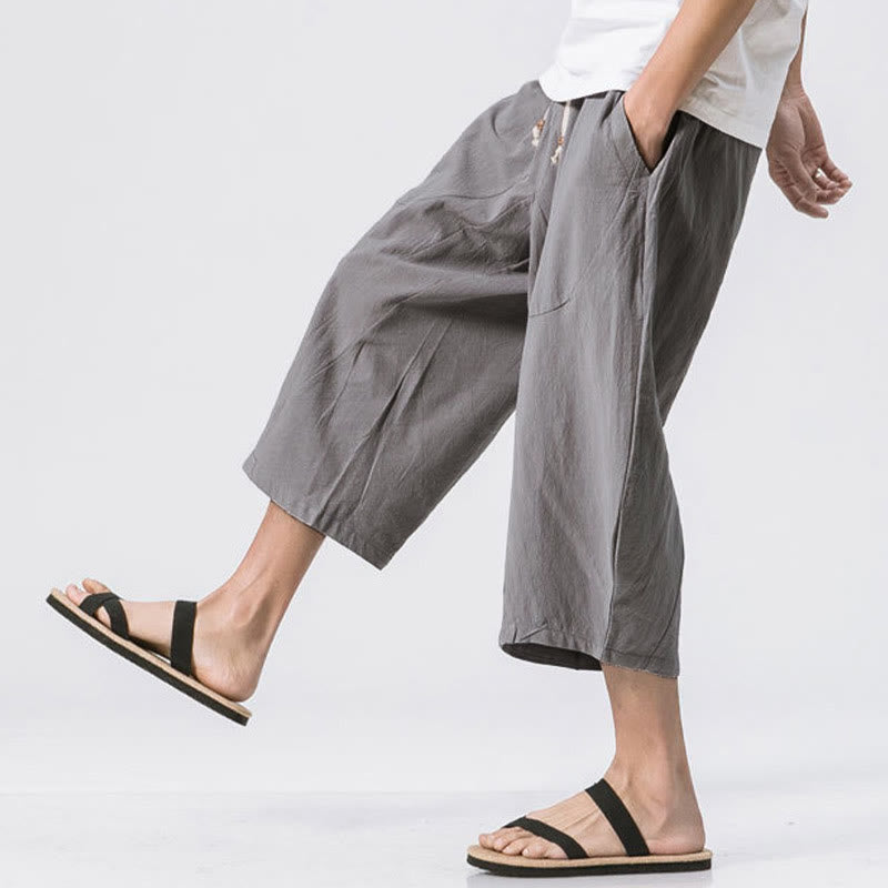 Buddha Stones Summer Casual Simple Plain Design 7-8 Length Men's Drawstring Pants With Pockets - image 3