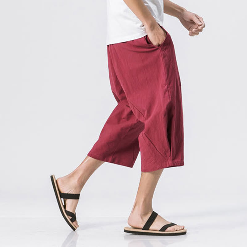 Buddha Stones Summer Casual Simple Plain Design 7-8 Length Men's Drawstring Pants With Pockets - image 8