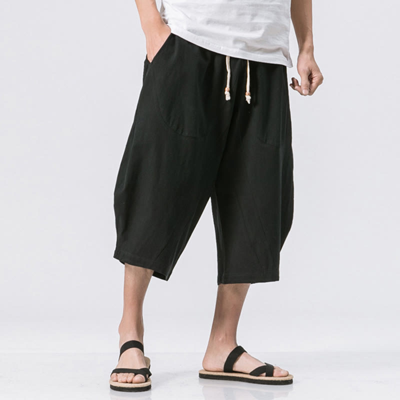 Buddha Stones Summer Casual Simple Plain Design 7-8 Length Men's Drawstring Pants With Pockets - Black - US/UK/AU46,EU56 (5XL) - image 10
