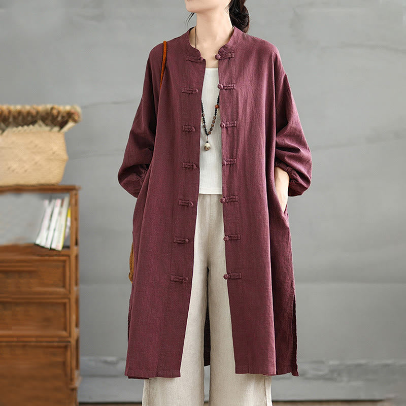 Buddha Stones Casual Frog-button Women's Coat With Pockets - Purple - US12,UK/AU16,EU44 (2XL) - image 0