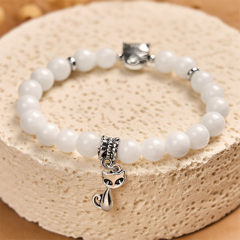 Buddha Stones White Cat Natural White Chalcedony Bead Positive Bracelet - image 3