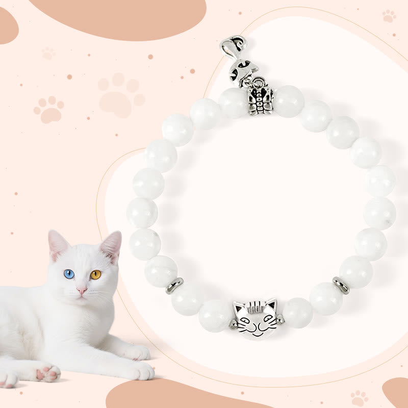Buddha Stones White Cat Natural White Chalcedony Bead Positive Bracelet - White Cat(Wrist Circumference 14-16cm) - image 0