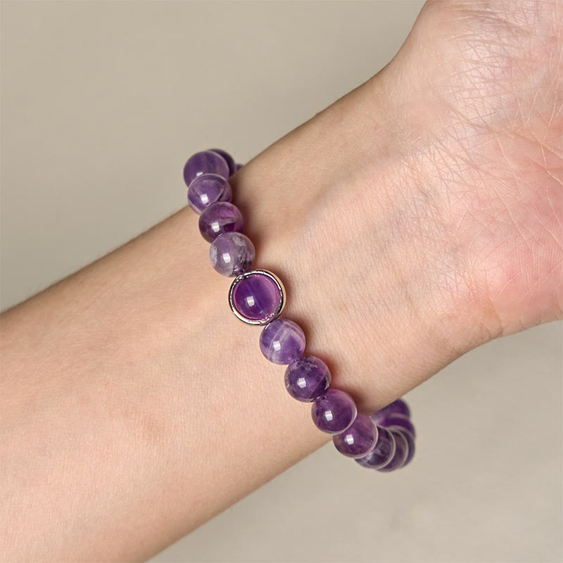 Buddha Stones Natural Amethyst Beads Balance Relieves Stress Buckle Bracelet - image 11