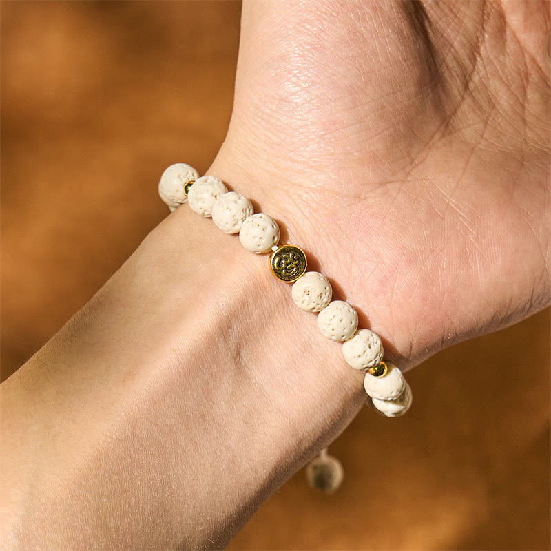 Buddha Stones Whitelava Rock Om Symbol Healing Calm Bracelet - image 4
