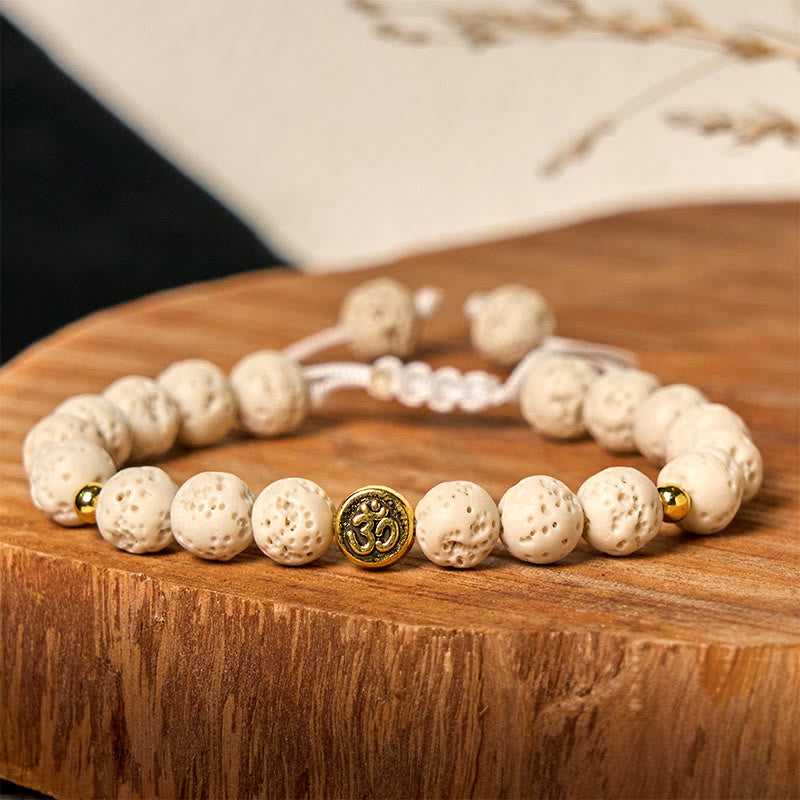 Buddha Stones Whitelava Rock Om Symbol Healing Calm Bracelet - image 2