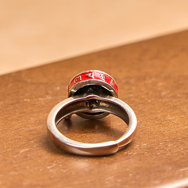 Buddha Stones Om Mani Padme Hum Copper Prayer Wheel Rotatable Wealth Ring - image 4