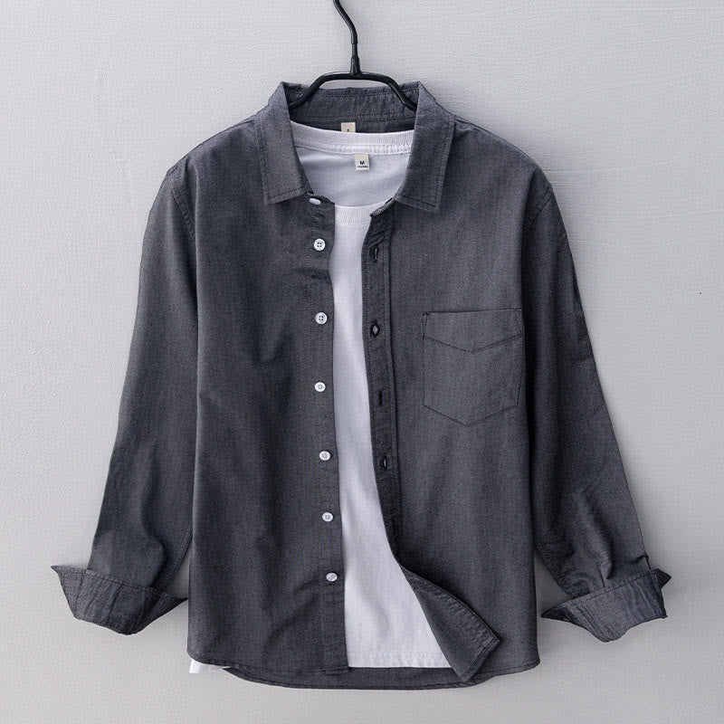 Buddha Stones Solid Color Long Sleeve Buttons Down Design Men Cotton Shirt Clothing - DarkGray - US/UK/AU40,EU50 (3XL) - image 0