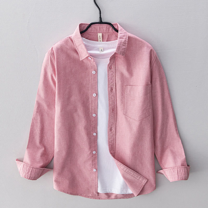 Buddha Stones Solid Color Long Sleeve Buttons Down Design Men Cotton Shirt Clothing - Pink - US/UK/AU40,EU50 (3XL) - image 20