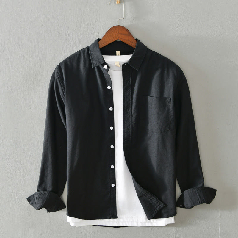 Buddha Stones Solid Color Long Sleeve Buttons Down Design Men Cotton Shirt Clothing - Black - US/UK/AU40,EU50 (3XL) - image 4