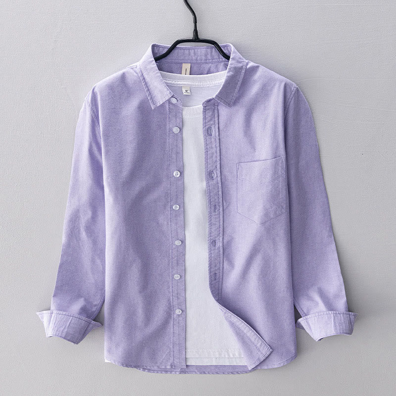 Buddha Stones Solid Color Long Sleeve Buttons Down Design Men Cotton Shirt Clothing - Thistle - US/UK/AU40,EU50 (3XL) - image 7