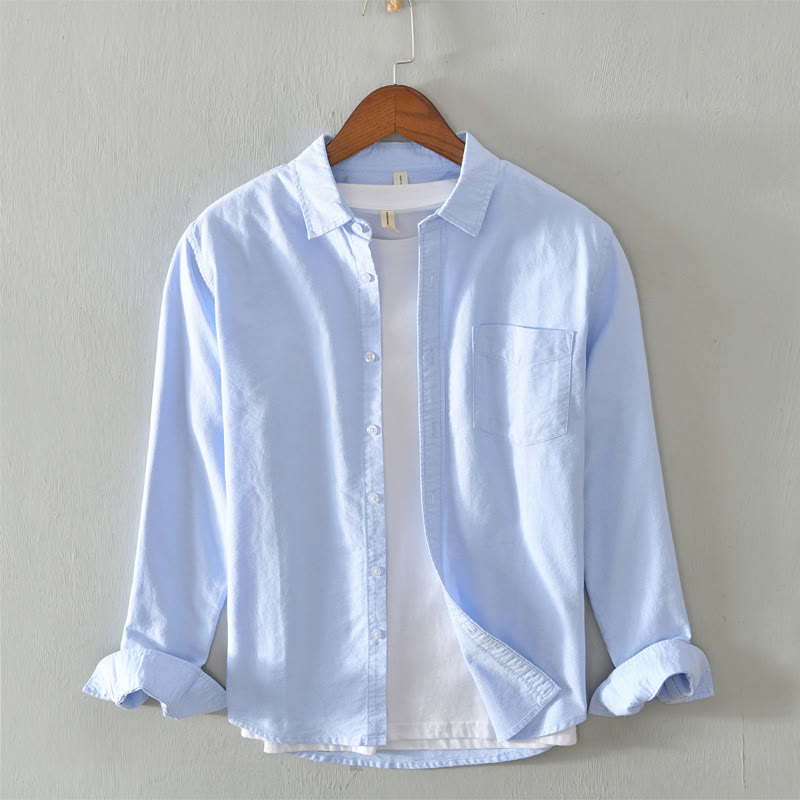 Buddha Stones Solid Color Long Sleeve Buttons Down Design Men Cotton Shirt Clothing - LightSkyBlue - US/UK/AU40,EU50 (3XL) - image 27