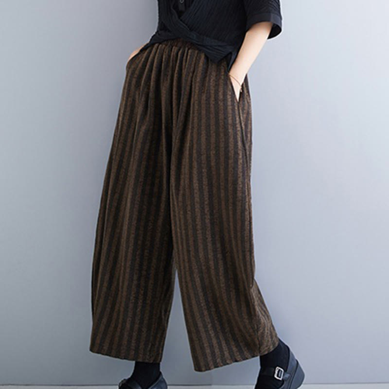Buddha Stones Casual 7-8 Length Corduroy Stripes Women's Polyester Wide Leg Pants With Pockets - image 16