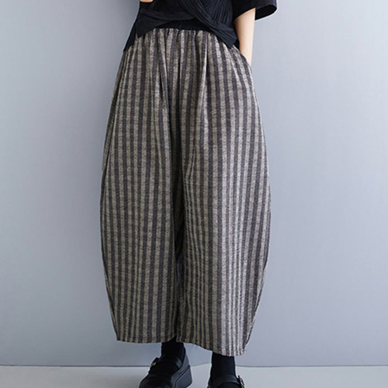 Buddha Stones Casual 7-8 Length Corduroy Stripes Women's Polyester Wide Leg Pants With Pockets - image 4