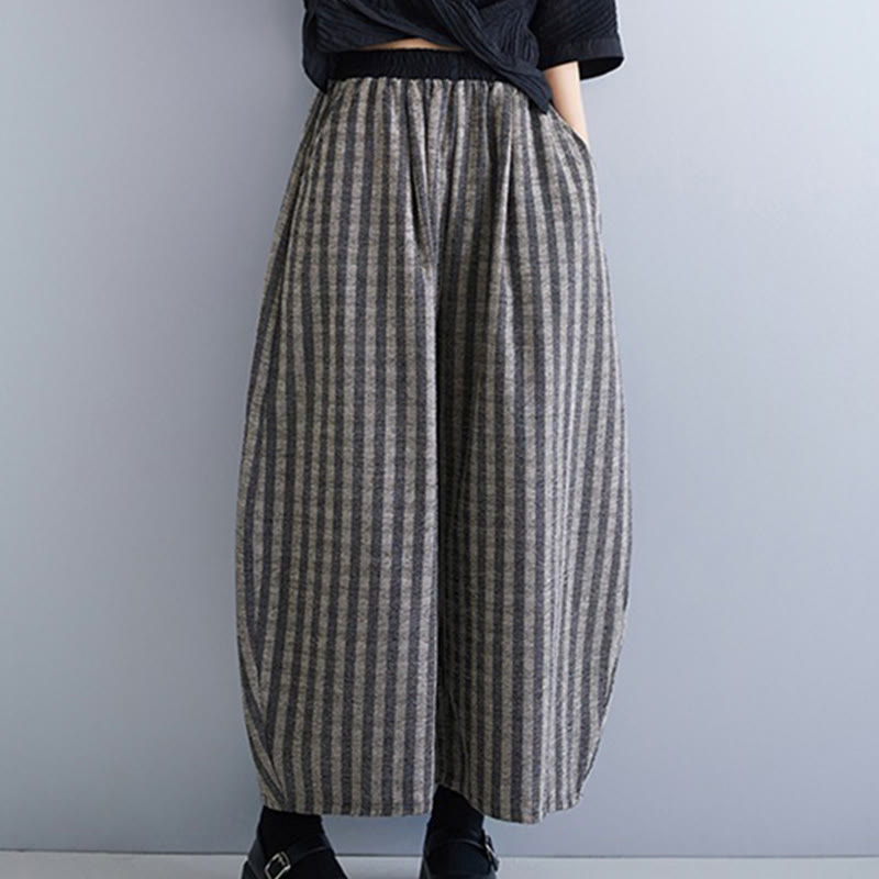 Buddha Stones Casual 7-8 Length Corduroy Stripes Women's Polyester Wide Leg Pants With Pockets - image 6