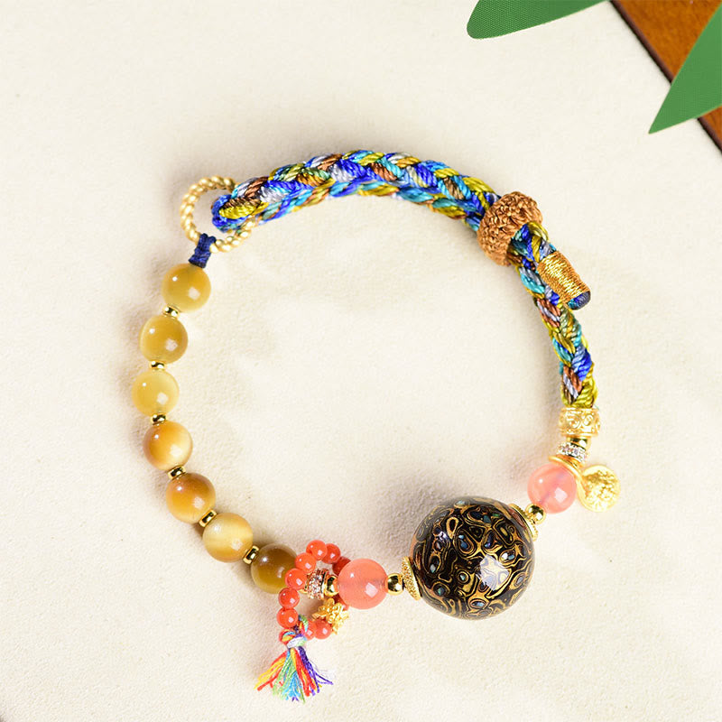 Buddha Stones Tibetan Lacquer Bead Hand-woven Tiger Eye Stone Protection Bracelet - image 2