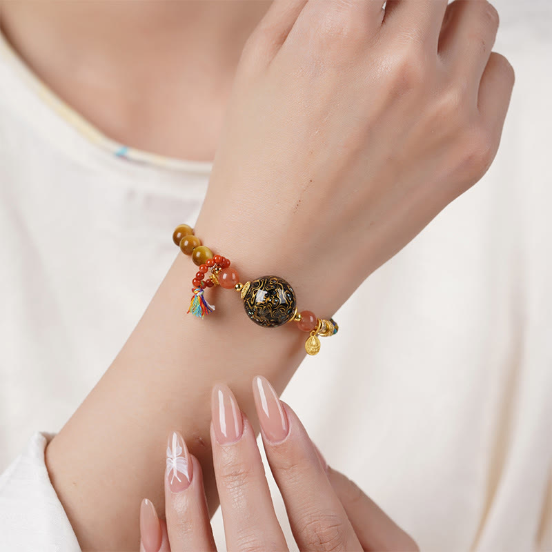 Buddha Stones Tibetan Lacquer Bead Hand-woven Tiger Eye Stone Protection Bracelet - image 9