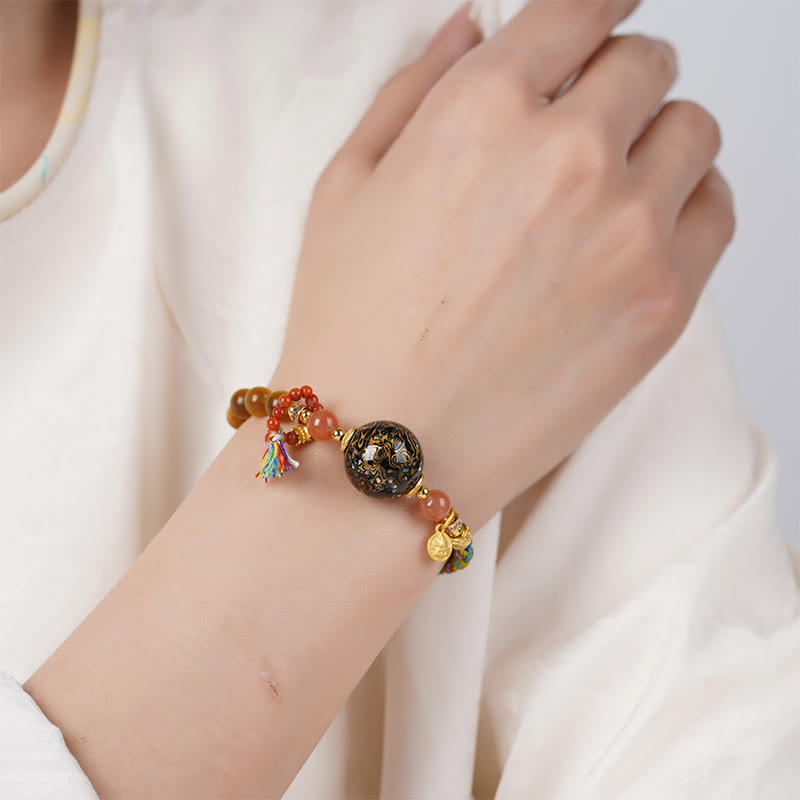 Buddha Stones Tibetan Lacquer Bead Hand-woven Tiger Eye Stone Protection Bracelet - image 4
