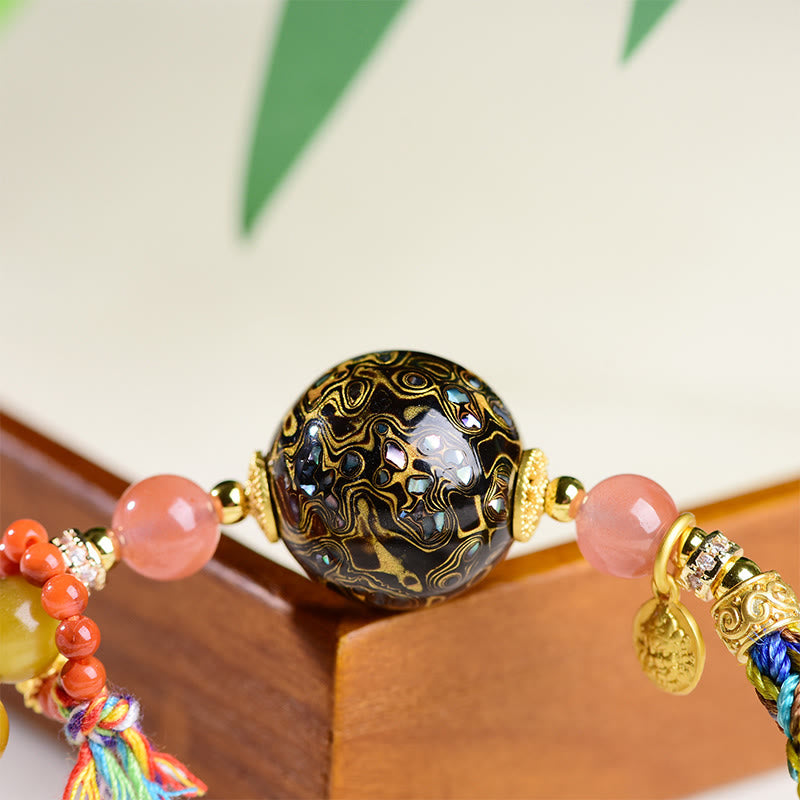 Buddha Stones Tibetan Lacquer Bead Hand-woven Tiger Eye Stone Protection Bracelet - image 10