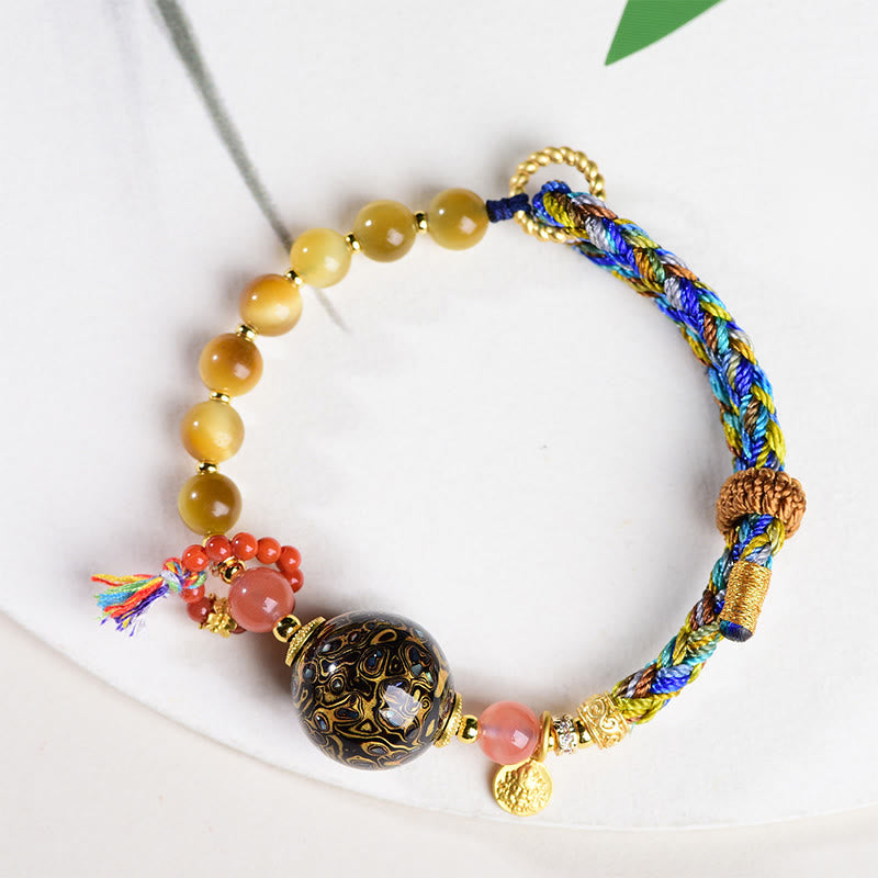 Buddha Stones Tibetan Lacquer Bead Hand-woven Tiger Eye Stone Protection Bracelet - image 7