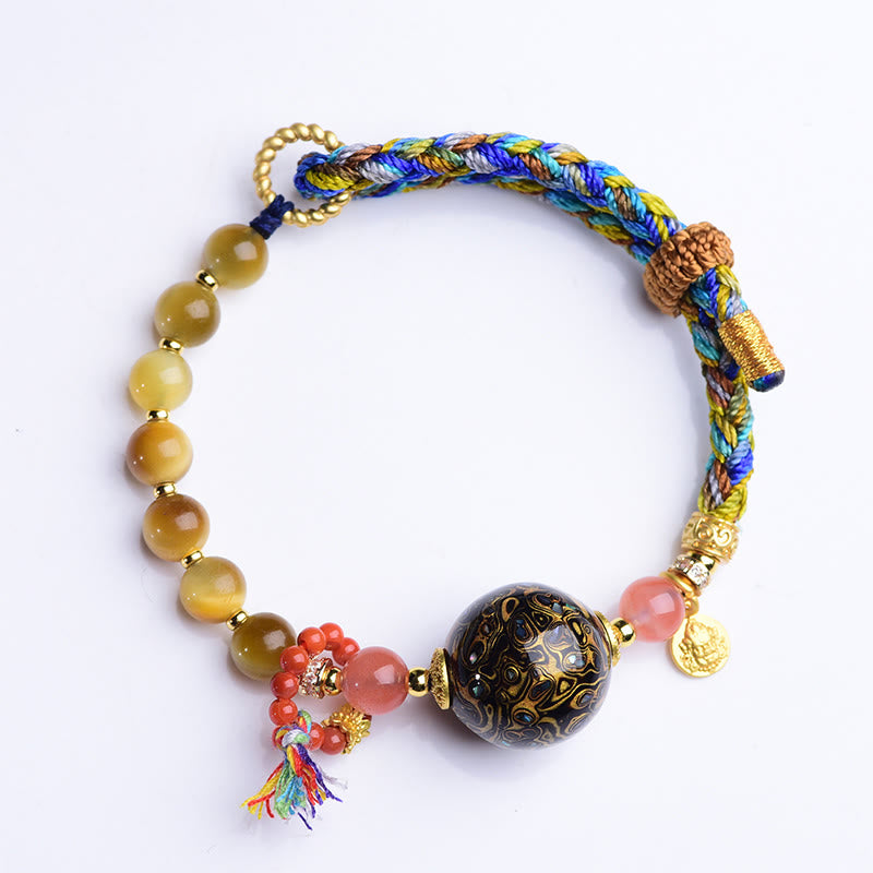 Buddha Stones Tibetan Lacquer Bead Hand-woven Tiger Eye Stone Protection Bracelet - image 8