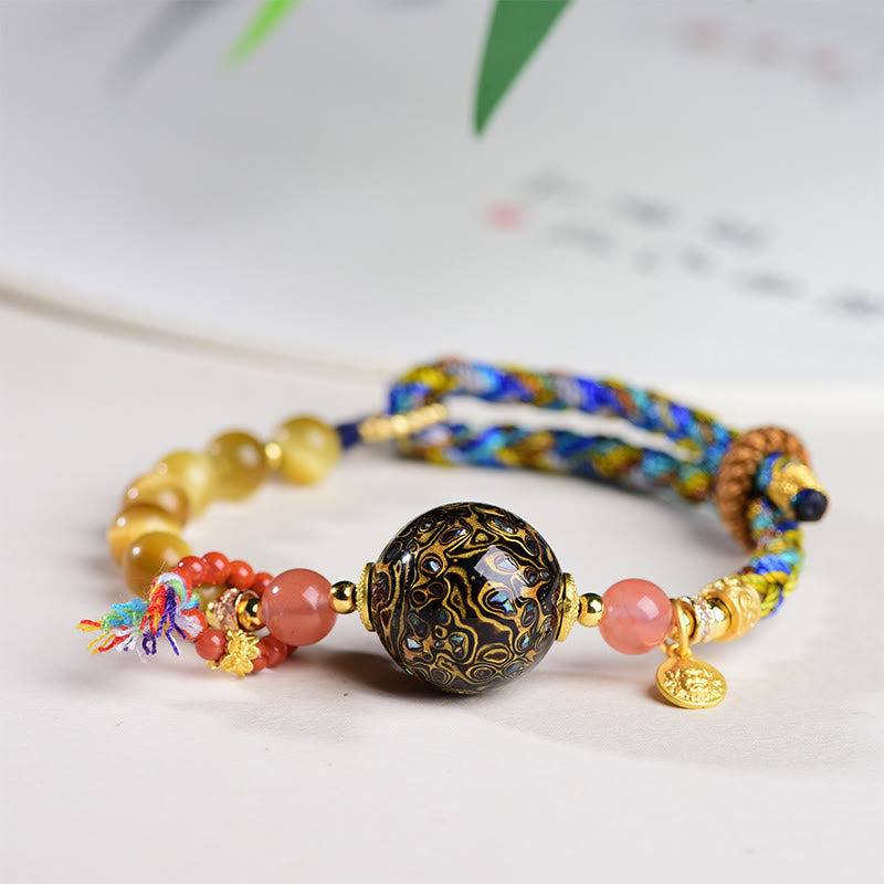 Buddha Stones Tibetan Lacquer Bead Hand-woven Tiger Eye Stone Protection Bracelet - Lacquer Beadsm & Tiger Eye (Wrist Circumference: 15-25cm) - image 0
