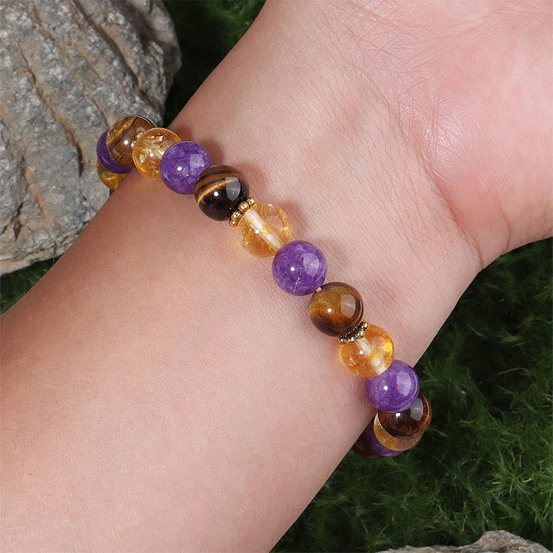 Buddha Stones Amethyst Tiger Eye Citrine Spacer Beads Healing Bracelet - image 3