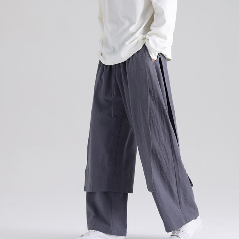 Buddha Stones Plain Patchwork Design Men's Cotton Pants With Pockets - SlateGray - US/UK/AU46,EU56 (5XL) - image 0