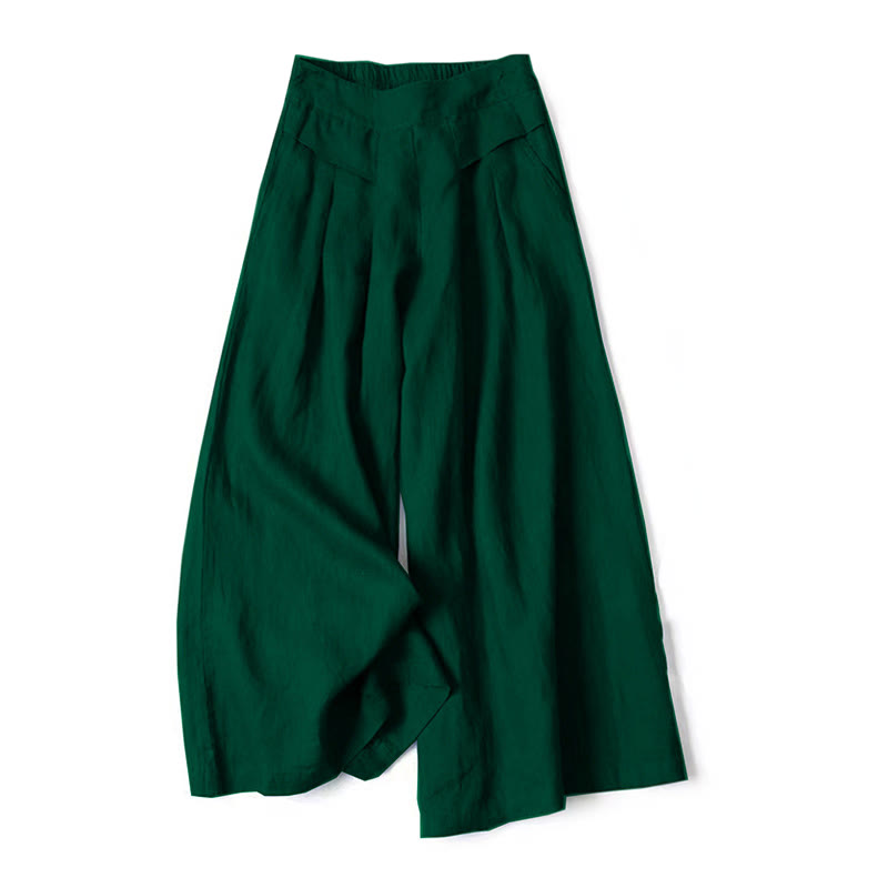 Buddha Stones Plain Color Cotton Linen High Waist Wide Leg Pants With Pockets - DarkGreen - US16,UK/AU20,EU48 (3XL) - image 19
