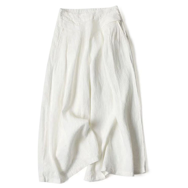 Buddha Stones Plain Color Cotton Linen High Waist Wide Leg Pants With Pockets - White - US16,UK/AU20,EU48 (3XL) - image 24