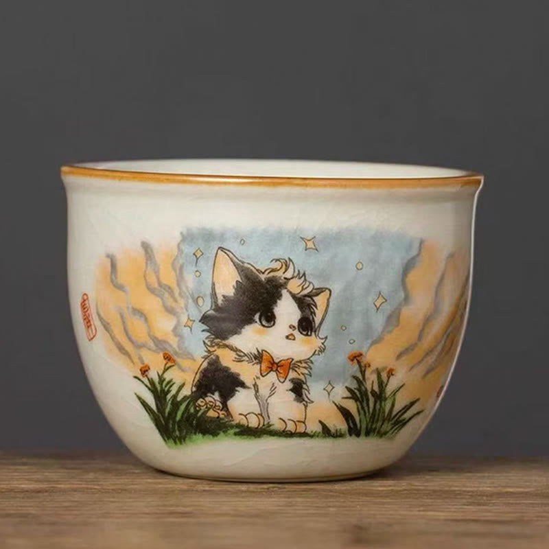 Buddha Stones Cute Bow Tie Cat Teacup Kung Fu Tea Cup - Cat 7.5cm*5cm*140ml - image 5