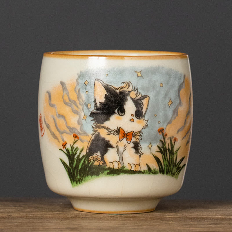Buddha Stones Cute Bow Tie Cat Teacup Kung Fu Tea Cup - Cat 5.8cm*6.1cm*95ml - image 10