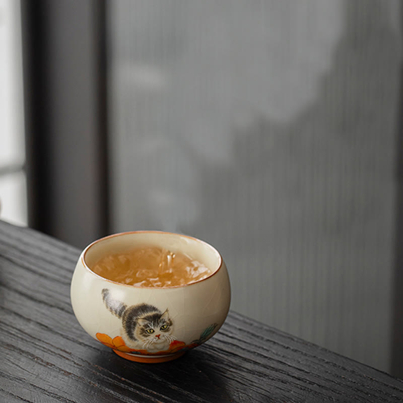Buddha Stones Cute Persimmon Cat Teacup Kung Fu Tea Cup - image 5
