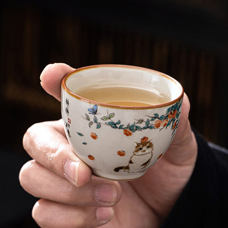 Buddha Stones Cute Cat Butterfly Teacup Kung Fu Tea Cup - image 4