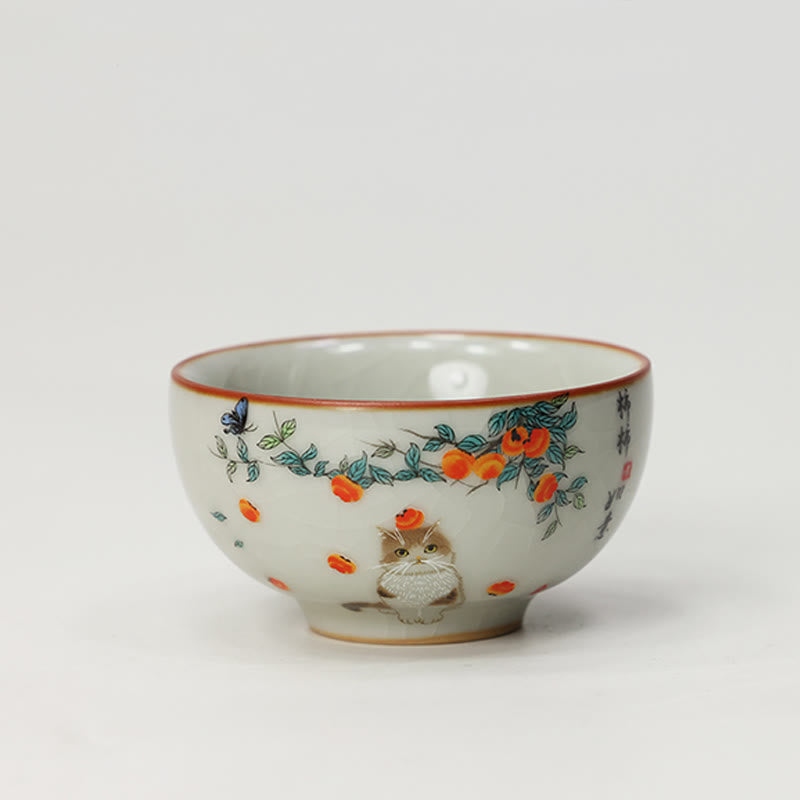 Buddha Stones Cute Cat Butterfly Teacup Kung Fu Tea Cup - Cat 2.55in*1.45in*1.86oz(6.5cm*3.7cm*55ml) - image 9